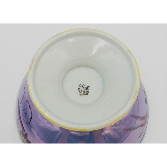 Lusterware Flower Frog Rim Domed Hand Painted Japan Birds Leaves Purple Green - Picture 12 of 16